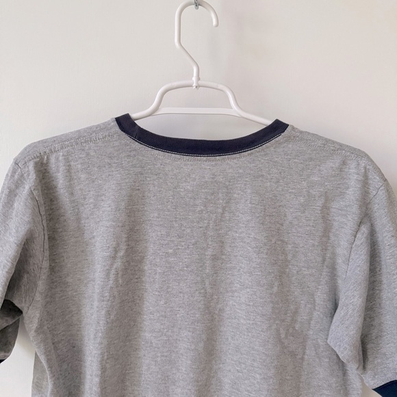 Nike Gray and Navy Blue Center Swoosh Short Sleeve Ringer Tee Size Large 14/16 - Picture 7 of 9